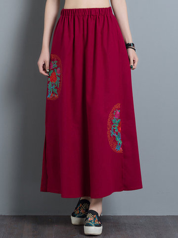 Chinese Style Elastic Waist Flower Embroidery Skirts For Women-Newchic-