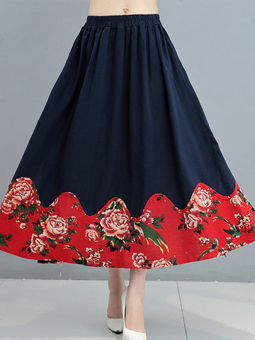 Chinese Style Elastic Waist Printed Skirts For Women-Newchic-