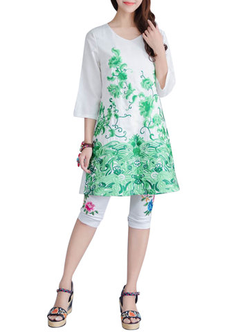 Chinese Style Embroidery O-Neck Half Sleeve Women Dresses-Newchic-