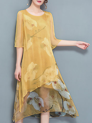 Chinese Style Floral Printed Dresses-Newchic-