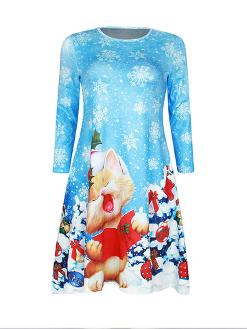 Christmas Cat Printed Mini Dresses-Newchic-