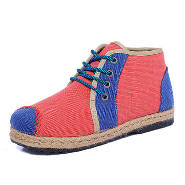 Color Match Flax Cotton Shoes Thailand Style Boots-Newchic-Multicolor