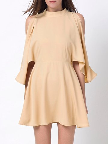 Elegant Cold Shoulder Flouncing Stand Collar Mini Dress For Women-Newchic-