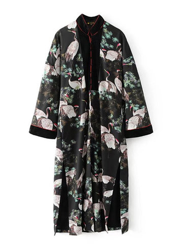 Elegant Crane Printed Kimonos-Newchic-