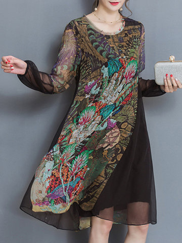 Elegant Patchwork Print Dresses-Newchic-