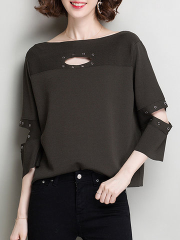 Elegant Solid Color Hollow T-Shirts-Newchic-