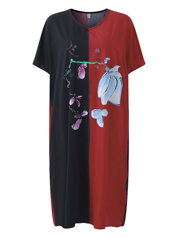 Elegant Women Contrast Color Short Sleeve V-neck Dresses-Newchic-