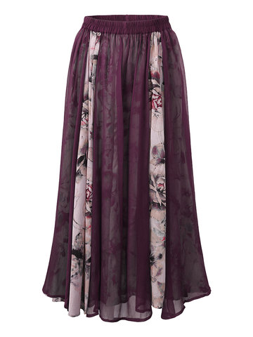 Elegant Women Flower Printed Maxi Skirt-Newchic-