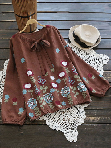 Embroidered Long Sleeve Blouses-Newchic-