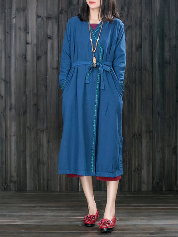 Embroidered Mid-Long Coats With Belt-Newchic-