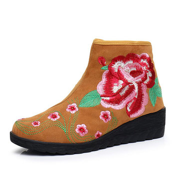 Embroidered Wedges Folkways Ankle Boots-Newchic-Multicolor