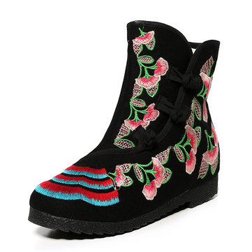 Embroidery Frog Button Boots-Newchic-Multicolor
