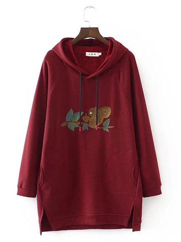 Embroidery High-Low Casual Hooded Hoodie-Newchic-