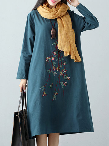Embroidery Loose Women Mid-long Dress-Newchic-