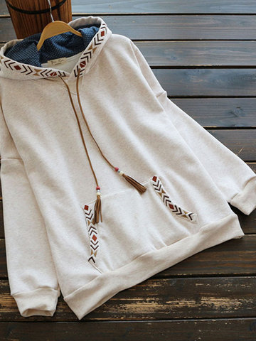 Embroidery Pockets Women Hooded Hoodies-Newchic-