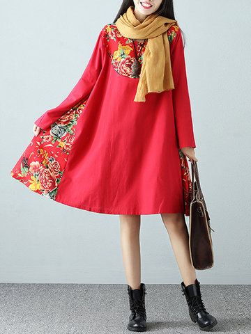 Ethnic Floral Patchwork Women Dresses-Newchic-