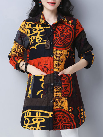Ethnic Printed Long Sleeve Cotton Coats-Newchic-