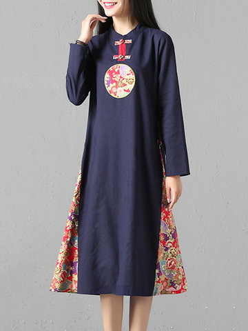 Ethnic Style Print Patchwork Women Dresses-Newchic-