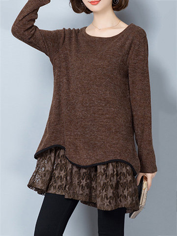 Fashion Knitted Lace Hem Mini Dress-Newchic-
