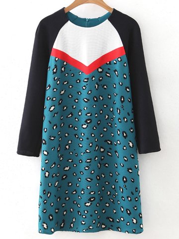 Fashion Leopard Contrast Long Sleeve Women Mini Dress-Newchic-