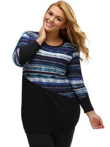 Fashion Women Colorful Stripe Printed Patchwork Shirt-Newchic-