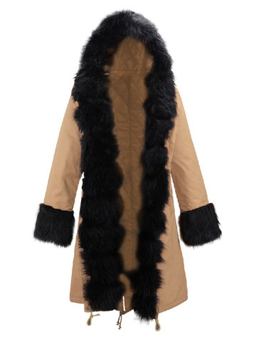 Faux Fur Coat Casual Hooded Long Trench Jacket-Newchic-