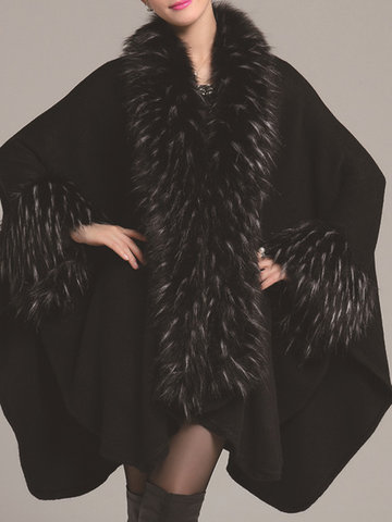 Faux Fur Collar Shawl Cloak Coats-Newchic-
