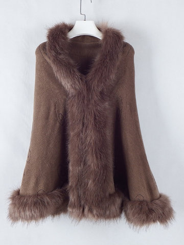 Faux Fur Collar Shawo Cloak Coats-Newchic-