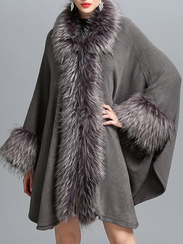 Faux Fur Patchwork Women Cloak Coats-Newchic-