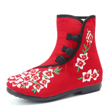Floral Chinese Knot Boots-Newchic-Multicolor