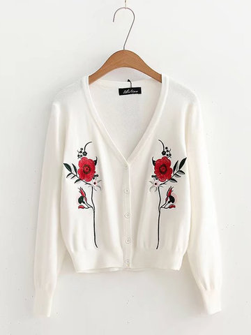 Floral Embroidery Women Cardigans-Newchic-