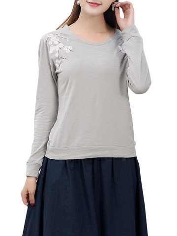 Floral Embroidery Women T-shirts-Newchic-
