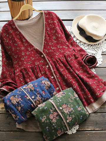 Floral Fake Two Pieces Women Coats-Newchic-