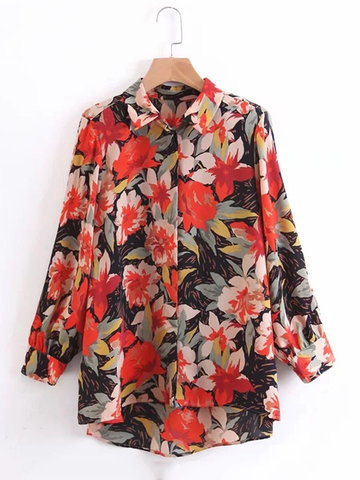 Floral Irregular Shirts For Women-Newchic-
