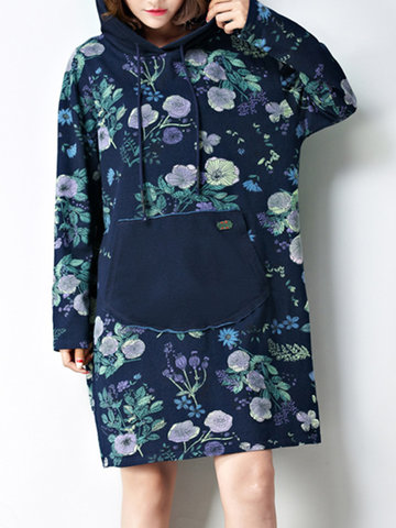 Floral Patchwork Hooded Women Dress-Newchic-
