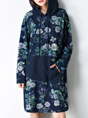 Floral Patchwork Hooded Women Dresses-Newchic-