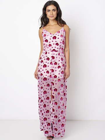 Floral Print Backless Maxi Dress-Newchic-