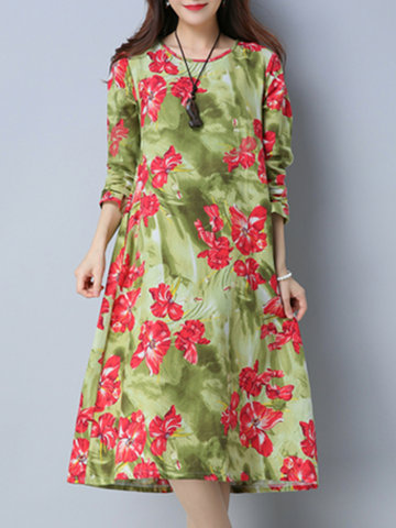 Floral Print Loose Women Dresses-Newchic-