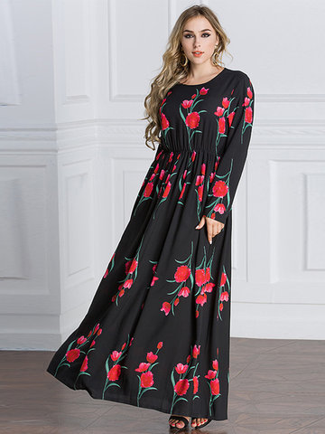 Floral Print Maxi Dress-Newchic-