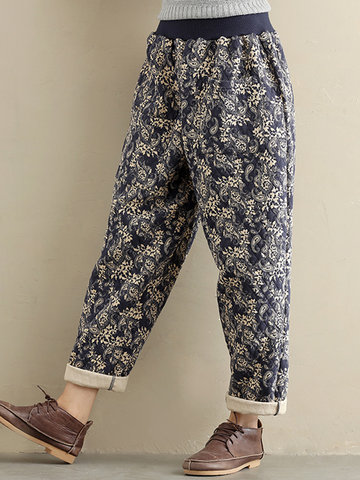 Floral Print Thicken Patchwork Women Pants-Newchic-