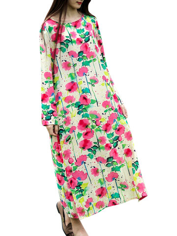 Floral Printed Long Sleeve Vintage Women Maxi Dresses-Newchic-