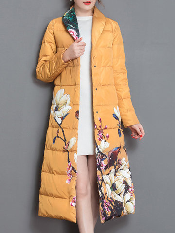 Floral Printed Mid-Long Down Coats-Newchic-