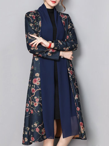 Floral Printed Mid-Long Trench Coats-Newchic-