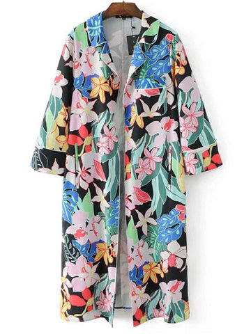 Floral Printed Side Split Coats-Newchic-