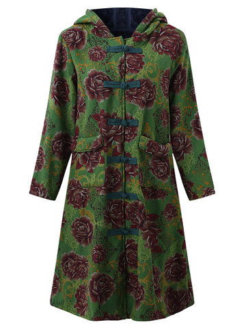 Floral Printed Vintage Thicken Coats-Newchic-