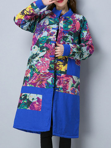 Floral Printed Vintage Thicken Coats-Newchic-