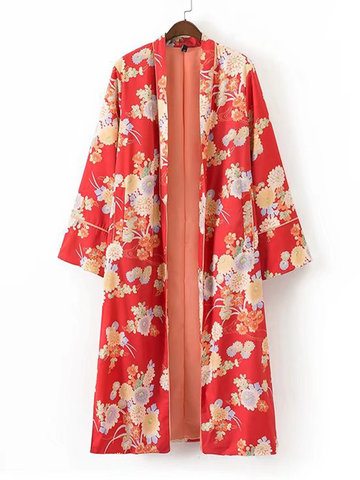 Floral Printed Women Long Kimonos Coats-Newchic-