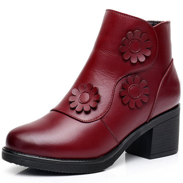 Flower Block Leather Boots-Newchic-Multicolor