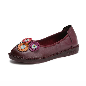 Flower Button Leather Loafers-Newchic-Multicolor