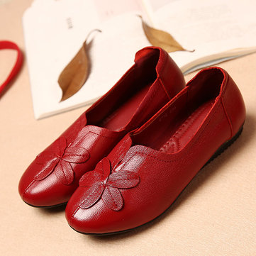 Flower Leather Pure Color Slip On Casual Loafers-Newchic-Multicolor